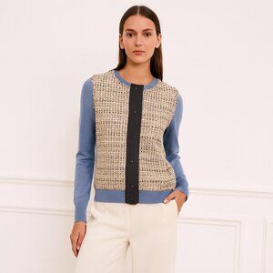 Carolina Herrera silk knit and plaid tweed cardigan Sweater